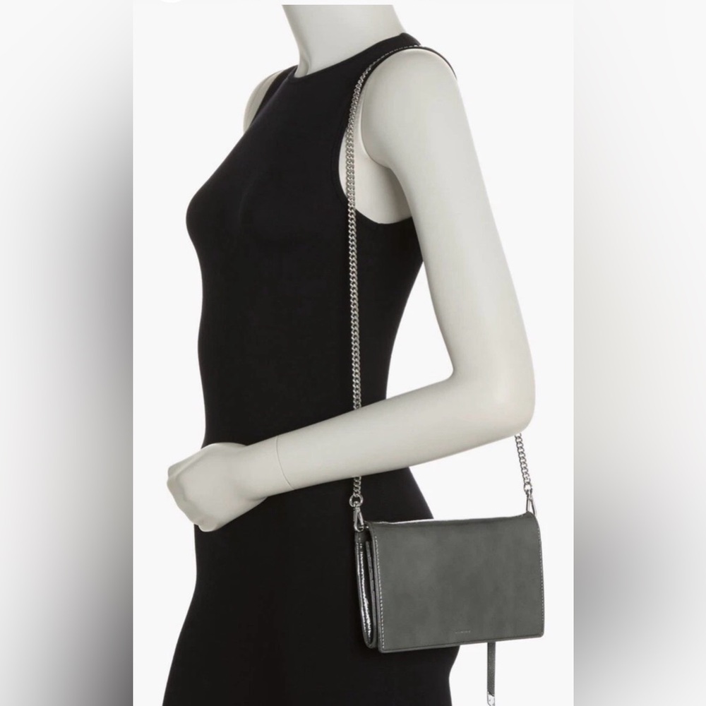 AllSaints Fetch Ash Grey Leather Chain Crossbody Wallet All Saints NWT 2 straps